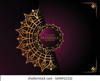Luxury Mandala Islamic Background with Golden Arabesque Pattern, Ornamental Background . Wedding card, Cover. 