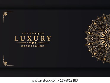 Luxury Mandala Islamic Background with Golden Arabesque Pattern, Ornamental Background . Wedding card, Cover. 