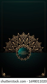 Luxury Mandala Islamic Background with Golden Arabesque Pattern, Ornamental Background . Wedding card, Cover.