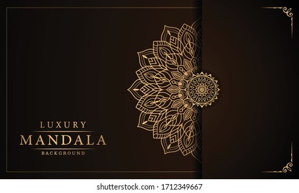 Luxury Mandala Islamic Background with Golden Arabesque Pattern, Ornamental Background . Wedding card, Cover. 