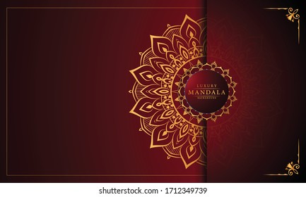 Luxury Mandala Islamic Background with Golden Arabesque Pattern, Ornamental Background . Wedding card, Cover. 