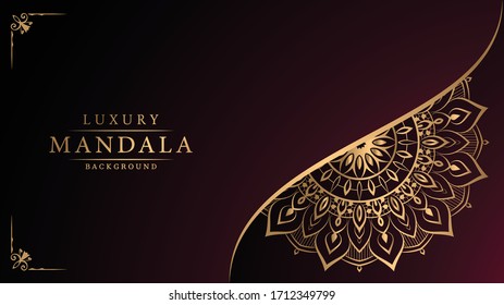 Luxury Mandala Islamic Background with Golden Arabesque Pattern, Ornamental Background . Wedding card, Cover. 