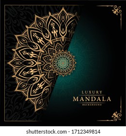 Luxury Mandala Islamic Background with Golden Arabesque Pattern, Ornamental Background . Wedding card, Cover. 