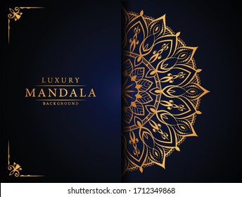 Luxury Mandala Islamic Background with Golden Arabesque Pattern, Ornamental Background . Wedding card, Cover. 