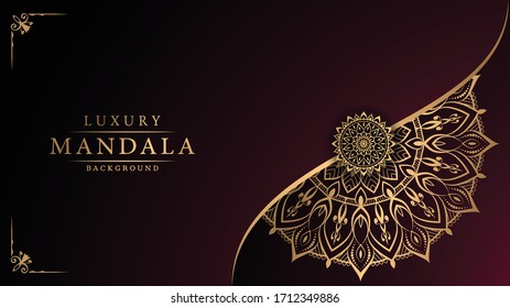 Luxury Mandala Islamic Background with Golden Arabesque Pattern, Ornamental Background . Wedding card, Cover. 
