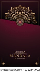 Luxury Mandala Islamic Background with Golden Arabesque Pattern, Ornamental Background . Wedding card, Cover. 