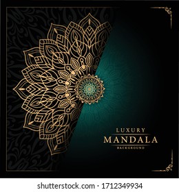 Luxury Mandala Islamic Background With Golden Arabesque Pattern, Ornamental Background . Wedding Card, Cover. 