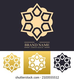 luxury mandala logo design illustration in golden color with snowflake concept. simple vector shape for company, brand or premium product