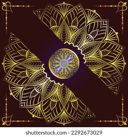 Luxus-Mandala-Muster einzeln auf rotem Hintergrund, Dekorationselemente für HochzeitsTitelseite, Einladungskarten-Design, Yoga-Poster, Poster-Design für Meditationen, Kunstgrafik-Vektorgrafik für Mandala