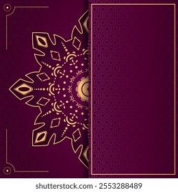 Fundo de gradiente vermelho mandala de luxo com espaço em branco para texto. Modelo para design em cores vermelhas e douradas. Ilustração vetorial