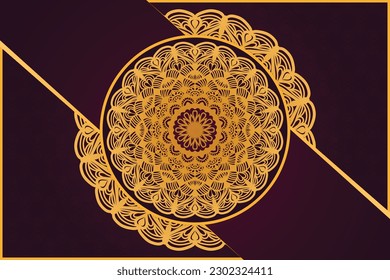 luxury mandala texture décor design with gold and dark red color, flower frame  background template