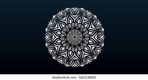 Mandala de lujo de fondo vectorial con estilo arabesco plateado, Mandala de lujo con estilo arabesco plateado
