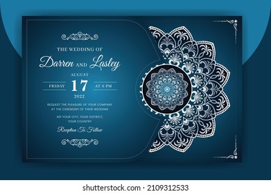 Luxury Mandala Wedding Invitation Card Template With Golden Arabesque Pattern Arabic Islamic East Background Style. Editable Vector File. Decorative Mandala For Print, Poster, Cover, Flyer, Banner.