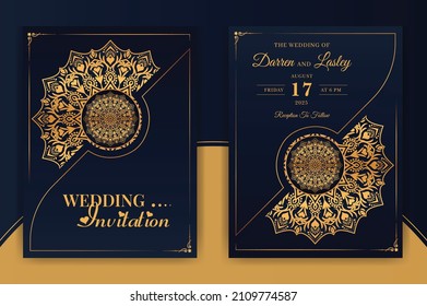 Arabesque Wedding Invitation Cards Front Back View Stock Vector by
