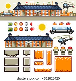 Luxury mansion in autumn flat game level kit