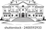 Luxury Mansion black and white only Simple vector outli