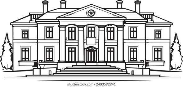 Luxury Mansion black and white only Simple vector design