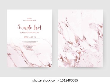 Luxury marble celebration invitation cards with rose gold texture.