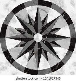 Luxury marble compass sign seamless pattern. Repeat marbling windrose surface elements, modern luxurious background, wallpaper, textile print and tile.