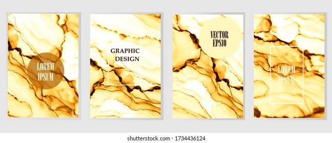 Luxury marble covers vector set. Beige, gold acrylic posters collection. Pastel colors marble covers. Liquid paintings premium backgrounds. Royal abstract wallpapers in light gold and beige tones.