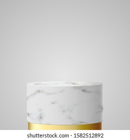 Luxury marble with gold cylinder podium in white background. scene stage mock up showcase for product, promotion sale, banner, presentation, cosmetic, ranking, offer. copy space illustration vector