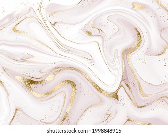 Luxury marble painting design print with gold glitter wave and dust.