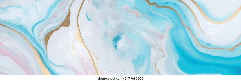 Luxury marble pink and aqua blue tone with gold glitter texture. Indigo ocean blue marbling with pink natural luxury style swirls of marble and gold powder geode pattern.