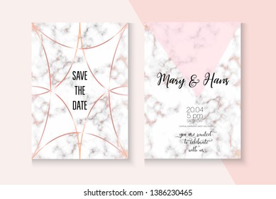 Luxury Marble Rose Gold Wedding Invitation. Geometric Frame Set. Abstract Foil Template. Cosmetics, New Year, Music Party Vector Layout. Rose Gold Wedding Invitation Marble Texture Card Template