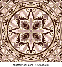 Luxury marble seamless pattern with classic floral medallion. Repeat marbling composition with gold elements, modern luxurious background, wallpaper, textile print and interior tile.