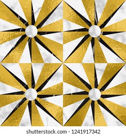 Luxury marble star with gold foil seamless pattern. Repeat marbling surface, modern luxurious background, wallpaper, textile print and tile.