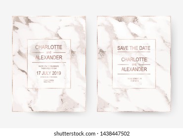 Luxury marble wedding design invitation cards with pale gold texture.
