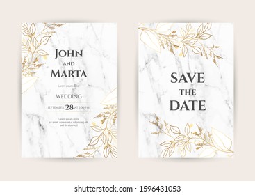 Luxury Marble Wedding invitation cards with gold geometric polygonal lines vector design template. Trendy templates for banner, flyer, poster, greeting. eps10