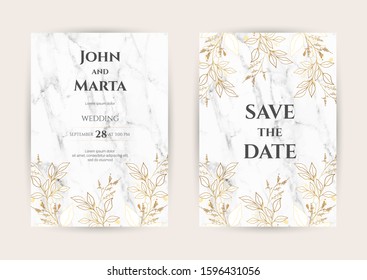 Luxury Marble Wedding invitation cards with gold geometric polygonal lines vector design template. Trendy templates for banner, flyer, poster, greeting. eps10