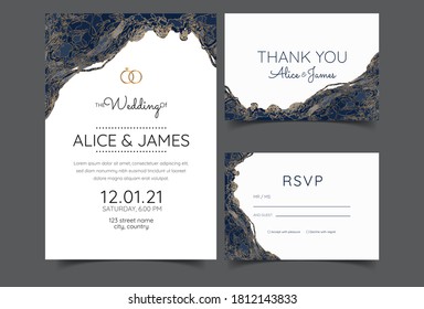 Luxury Marble Wedding invitation cards, Save The Date card design.  watercolour brush decoration style.
