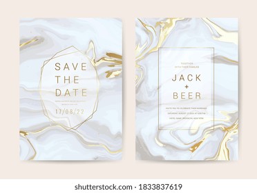 Luxury Marble Wedding invitation cards, Save The Date card design with Navy blue and gold brush decoration style- Vector 
