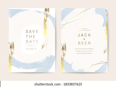 Luxury Marble Wedding invitation cards, Save The Date card design with rose gold and pink watercolour brush decoration style- Vector 