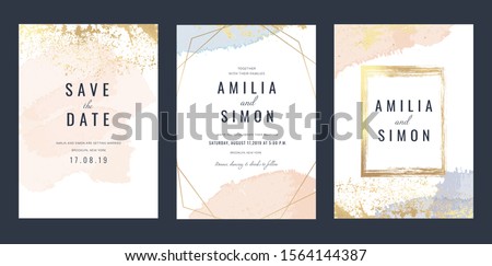 Luxury Marble Wedding invitation cards, Save The Date card design with rose gold and pink watercolour brush decoration style- Vector 
