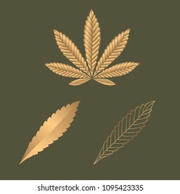 Luxury Marijuana Leaf. Hemp Vector Silhouette Illustration Isolated Over Dark Background.