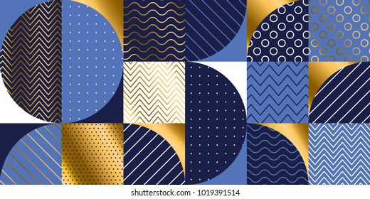 Luxury Marine geometric pattern. Geometry stock vector illustration. Gold and sea blue colors design element for elegant festive projects and awards.  
