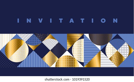 Luxury Marine geometric pattern. Geometry stock vector illustration. Gold and sea blue colors design element for elegant festive projects and awards.  
