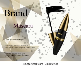 Luxury mascara ads, black and golden package with streamline background illustration vector design.