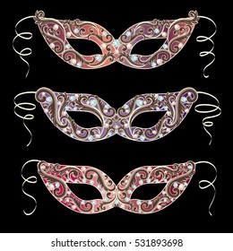 Luxury masquerade mask set collection. Ornate carnival designs. Vector illustration.