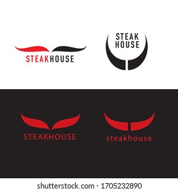 Luxury meat restaurant logo. Elegant laconic bull horn silhouette for branding.