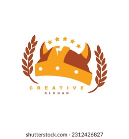 Luxury medieval Viking helmet logo design with wheat and star vector