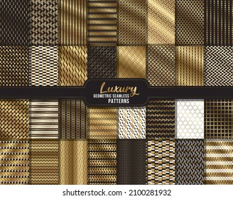 Luxury mega bundle of vector seamless geometric golden pattern background luxury set, collection. Abstract endless repeating texture for mask, duvet cover, t-shirt, phone case, wallpaper, carpet...