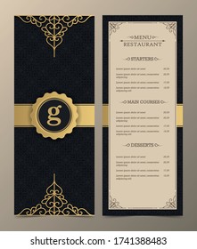 Luxury menu Layout with Ornamental Elements.	