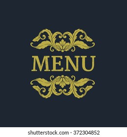 Luxury menu template flourishes calligraphic elegant ornament lines. Business sign, monogram identity for Restaurant, Boutique, Cafe, Hotel, Heraldic, Jewelry, Fashion and other vector illustration