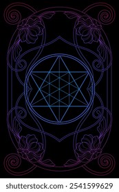 Luxury merkabah sacred geometry art nouveau style illustration. Tarot deck design. Romantic esoteric vector art.