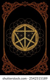 Luxury merkabah sacred geometry art nouveau style illustration. Tarot deck design. Romantic esoteric vector art.