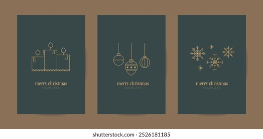 Luxury Merry Christmas card, banner, invitation, templates, art deco design. Modern elegant minimalist line vector designs.